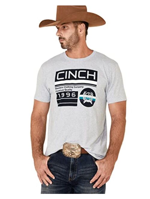 Cinch Men's Heather Light Grey Circle Logo Shor T Sleeve T-Shirt