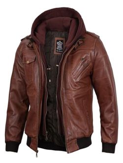 Hooded Leather Jackets For Men - Motorcycle Style Removable Hoodie Jacket