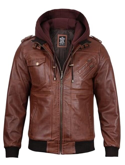 Decrum Hooded Leather Jackets For Men - Motorcycle Style Removable Hoodie Jacket