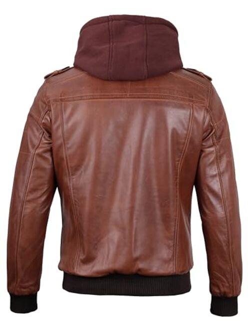 Decrum Hooded Leather Jackets For Men - Motorcycle Style Removable Hoodie Jacket