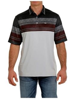 Men's Af Grey Chest Stripe Short Sleeve Polo Shirt