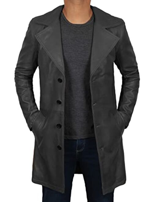 Decrum Leather Trench Coat Mens - 100% Real Leather Duster Overcoat Men Jacket