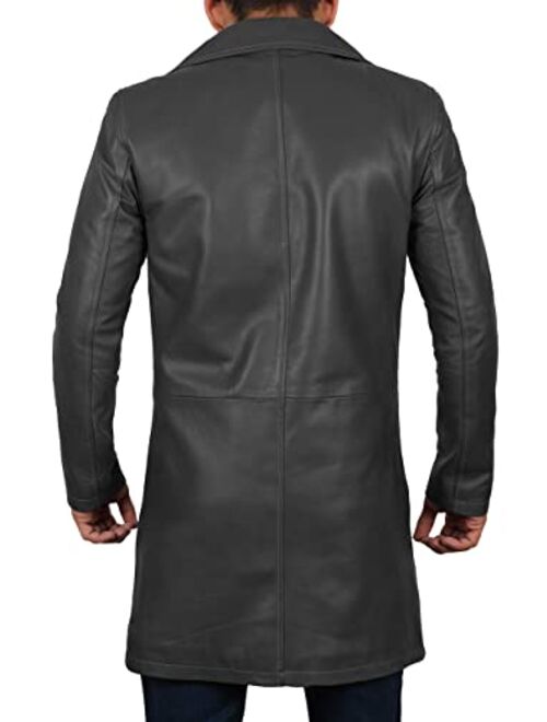 Decrum Leather Trench Coat Mens - 100% Real Leather Duster Overcoat Men Jacket