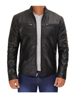 Brown And Black Leather Jacket For Men - 100% Real Lambskin Motorcycle Style Cafe Racer Leather Biker Jackets