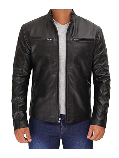 Buy Decrum Brown And Black Leather Jacket For Men - 100% Real Lambskin ...