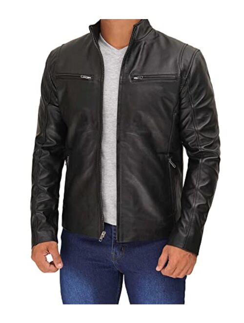 Decrum Brown And Black Leather Jacket For Men - 100% Real Lambskin Motorcycle Style Cafe Racer Leather Biker Jackets