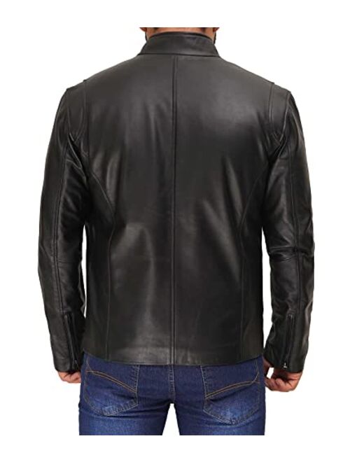 Decrum Brown And Black Leather Jacket For Men - 100% Real Lambskin Motorcycle Style Cafe Racer Leather Biker Jackets