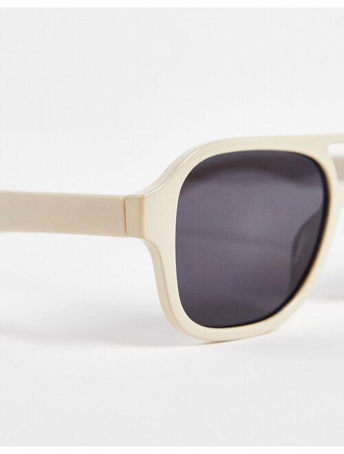ASOS DESIGN recycled navigator sunglasses in ecru with smoke lens