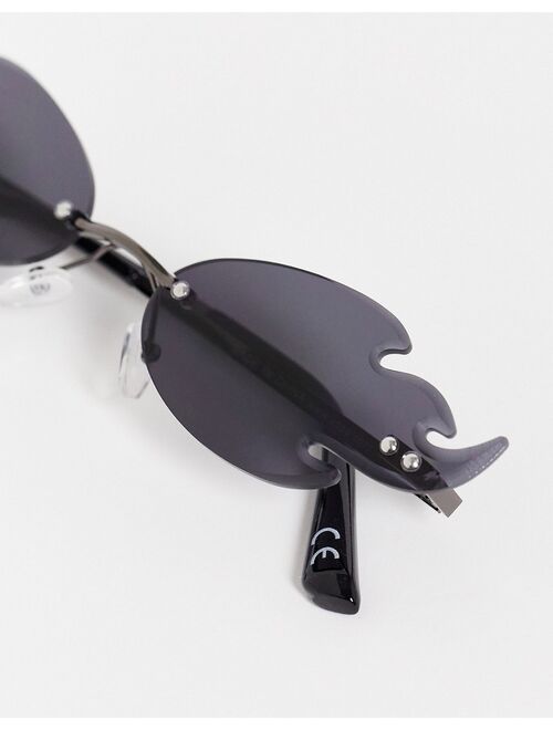 ASOS DESIGN rimless glasses with flame design in black
