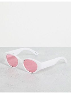 retro recycled oval sunglasses with pink lens in white