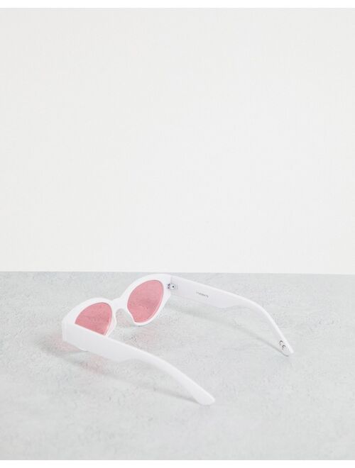 ASOS DESIGN retro recycled oval sunglasses with pink lens in white