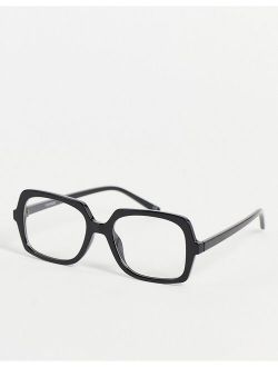 recycled square fashion glasses in black with clear lens