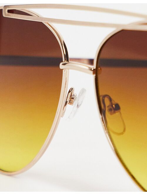 ASOS DESIGN metal aviator sunglasses with brown gradient lens in gold