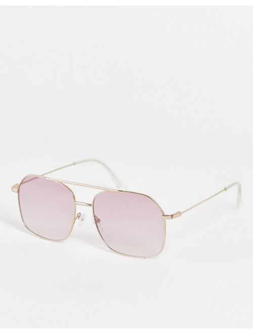 ASOS DESIGN metal aviator sunglasses with pink gradient lens in gold