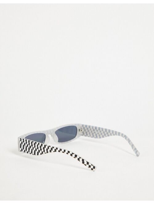 ASOS DESIGN recycled mini rectangle sunglasses with checkerboard design in black and white
