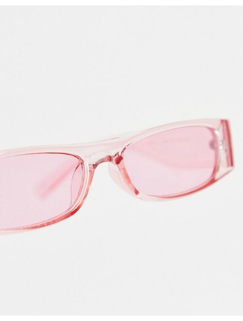 ASOS DESIGN 90's recycled mini rectangle sunglasses in pink