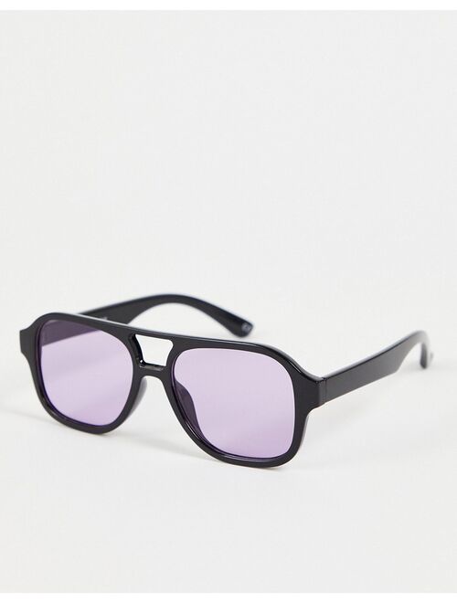 ASOS DESIGN recycled navigator sunglasses black with purple lens