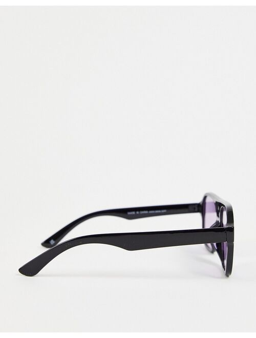 ASOS DESIGN recycled navigator sunglasses black with purple lens