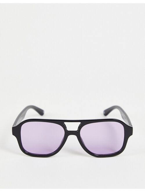 ASOS DESIGN recycled navigator sunglasses black with purple lens
