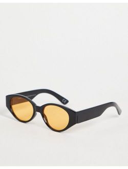 retro recycled oval sunglasses with amber lens in black