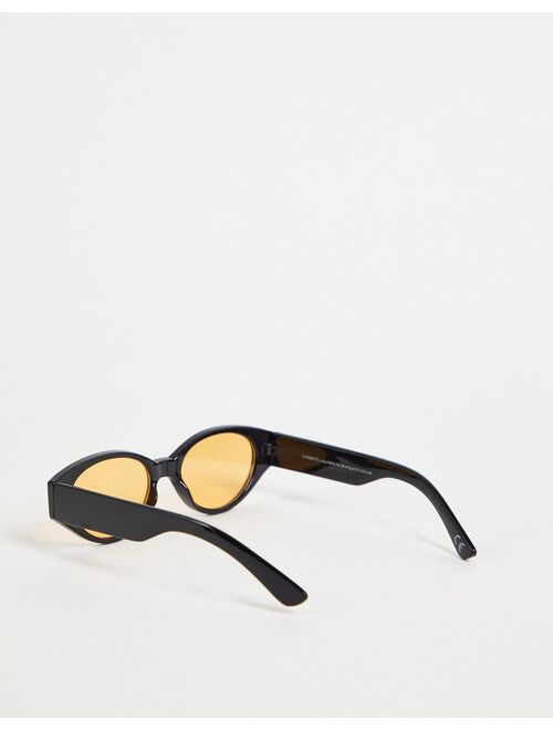 ASOS DESIGN retro recycled oval sunglasses with amber lens in black