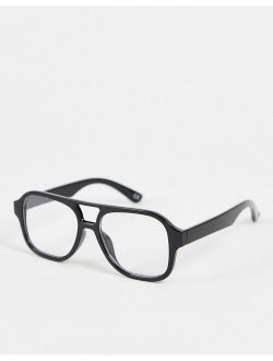 recycled navigator fashion glasses in black with clear lens