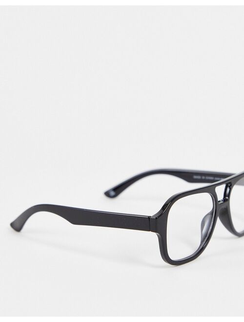 ASOS DESIGN recycled navigator fashion glasses in black with clear lens