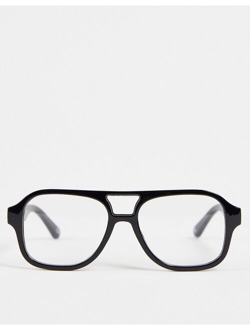 ASOS DESIGN recycled navigator fashion glasses in black with clear lens