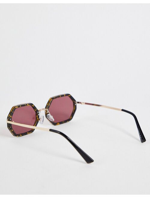 ASOS DESIGN hexagon sunglasses with purple lens in brown tortoiseshell