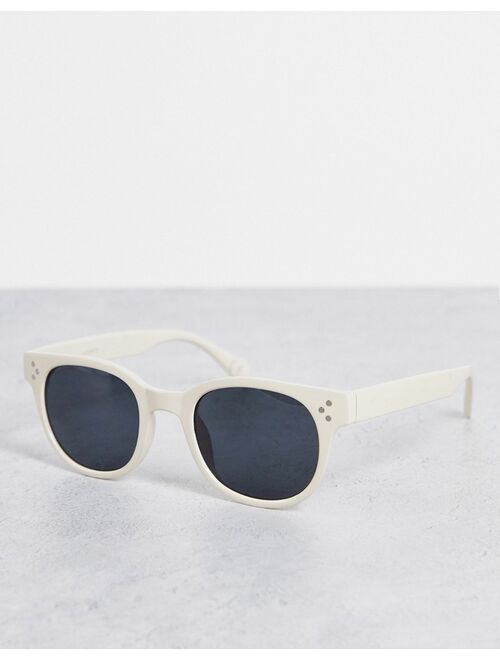 ASOS DESIGN recycled round sunglasses with smoke lens in ecru