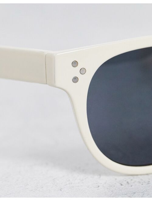 ASOS DESIGN recycled round sunglasses with smoke lens in ecru