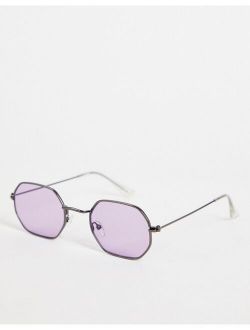 recycled blend hexagon sunglasses with purple lens in gunmetal