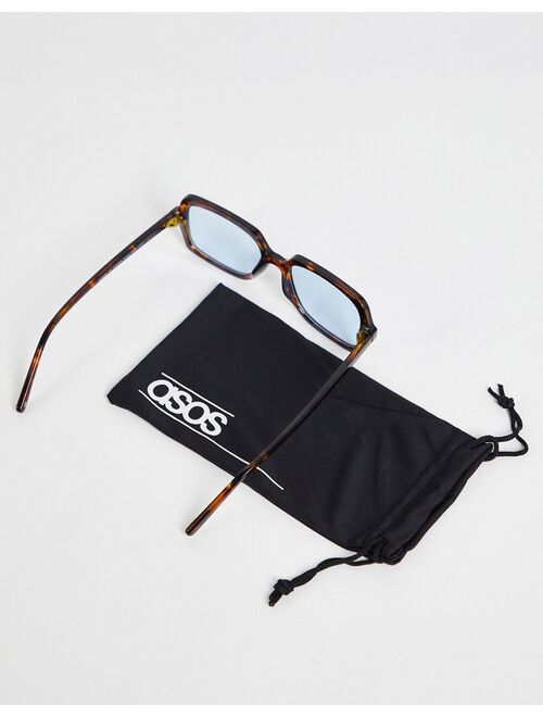 ASOS DESIGN recycled square sunglasses in tortoiseshell with blue lens