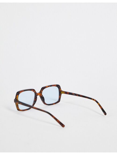 ASOS DESIGN recycled square sunglasses in tortoiseshell with blue lens