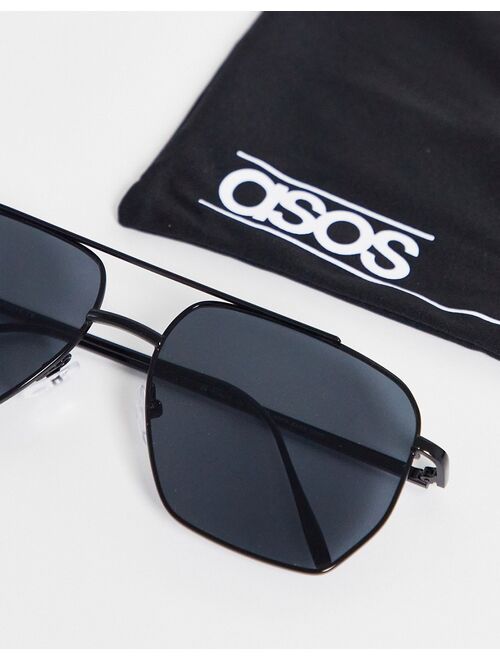 ASOS DESIGN aviator sunglasses with metal frame in black with smoke lens