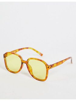 recycled oversized square sunglasses with yellow lens in brown tortoiseshell