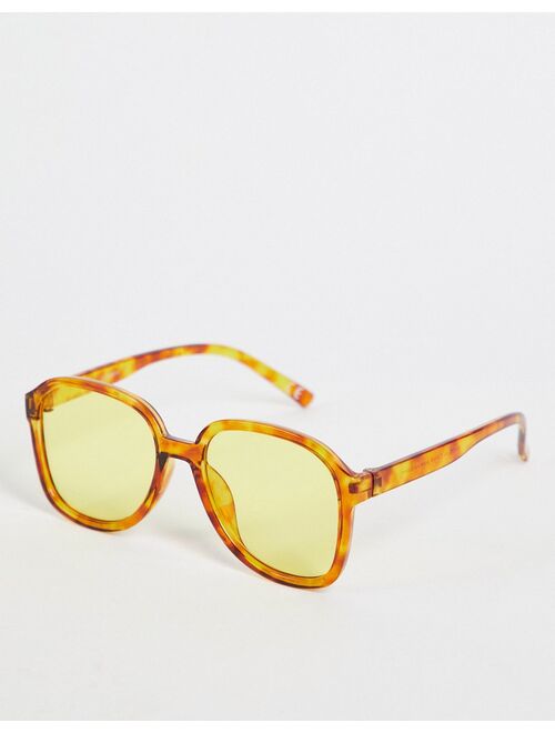 ASOS DESIGN recycled oversized square sunglasses with yellow lens in brown tortoiseshell