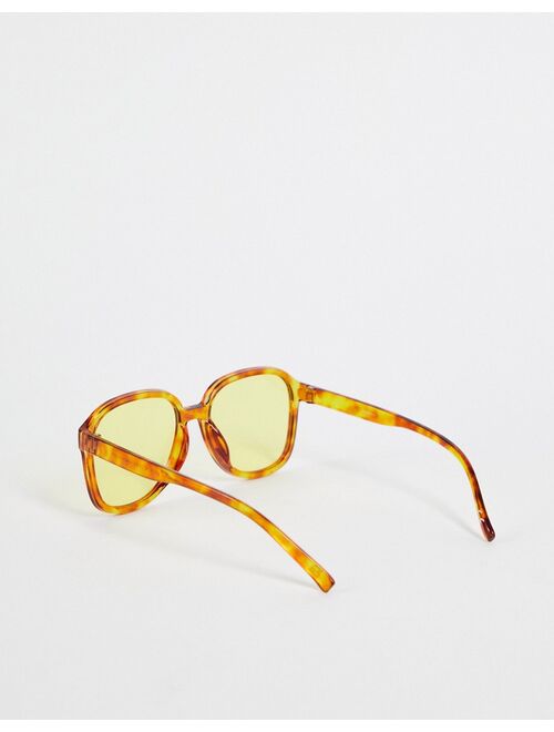 ASOS DESIGN recycled oversized square sunglasses with yellow lens in brown tortoiseshell