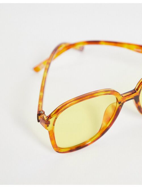 ASOS DESIGN recycled oversized square sunglasses with yellow lens in brown tortoiseshell