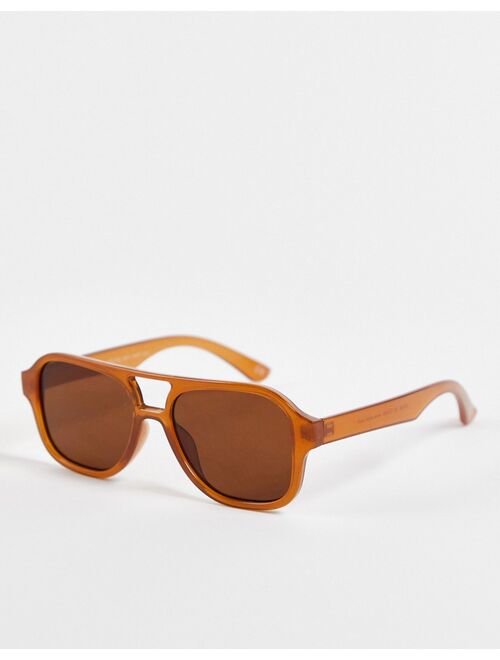 ASOS DESIGN recycled navigator sunglasses in brown with brown lens