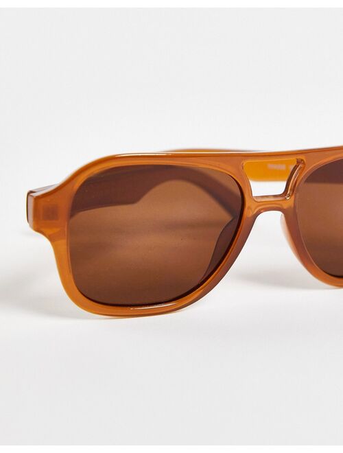ASOS DESIGN recycled navigator sunglasses in brown with brown lens