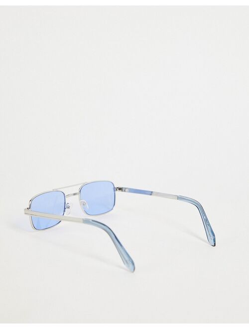 ASOS DESIGN 90's mini square sunglasses with blue lens in silver