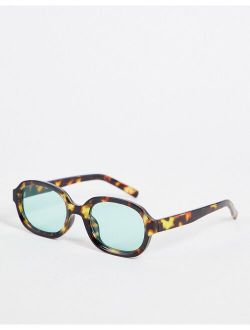 recycled square sunglasses with blue lens in brown tortoiseshell