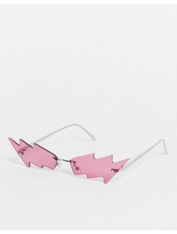 rimless glasses with lightning bolt design in pink