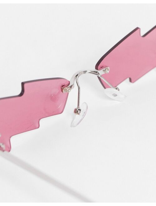 ASOS DESIGN rimless glasses with lightning bolt design in pink