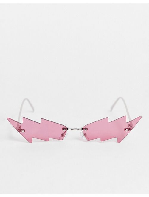ASOS DESIGN rimless glasses with lightning bolt design in pink