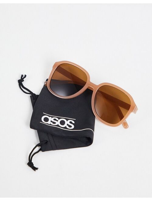 ASOS DESIGN recycled oversized square sunglasses with brown lens in taupe