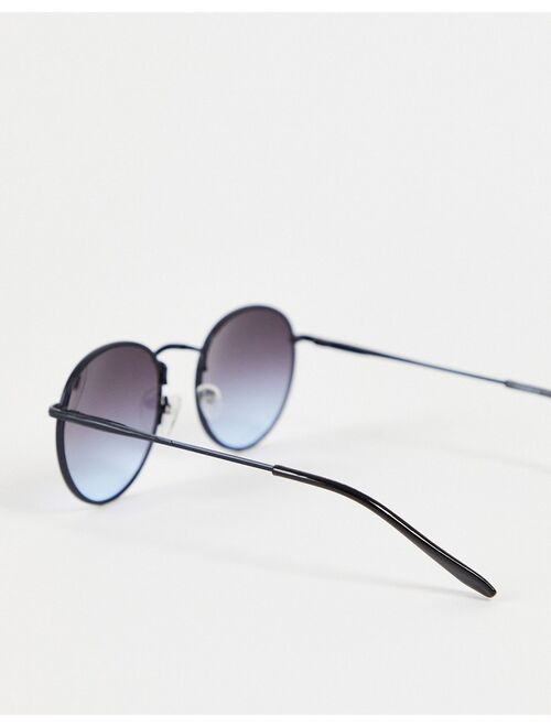 ASOS DESIGN recycled round sunglasses in black metal with black and blue gradient lens