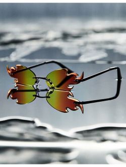 rimless fashion sunglasses with flame design in red ombre