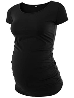 Maternity Shirts for Women - Short/Long Sleeves Pregnancy Outfits Ruched Sides Pregnant Tops & Tees for Womans